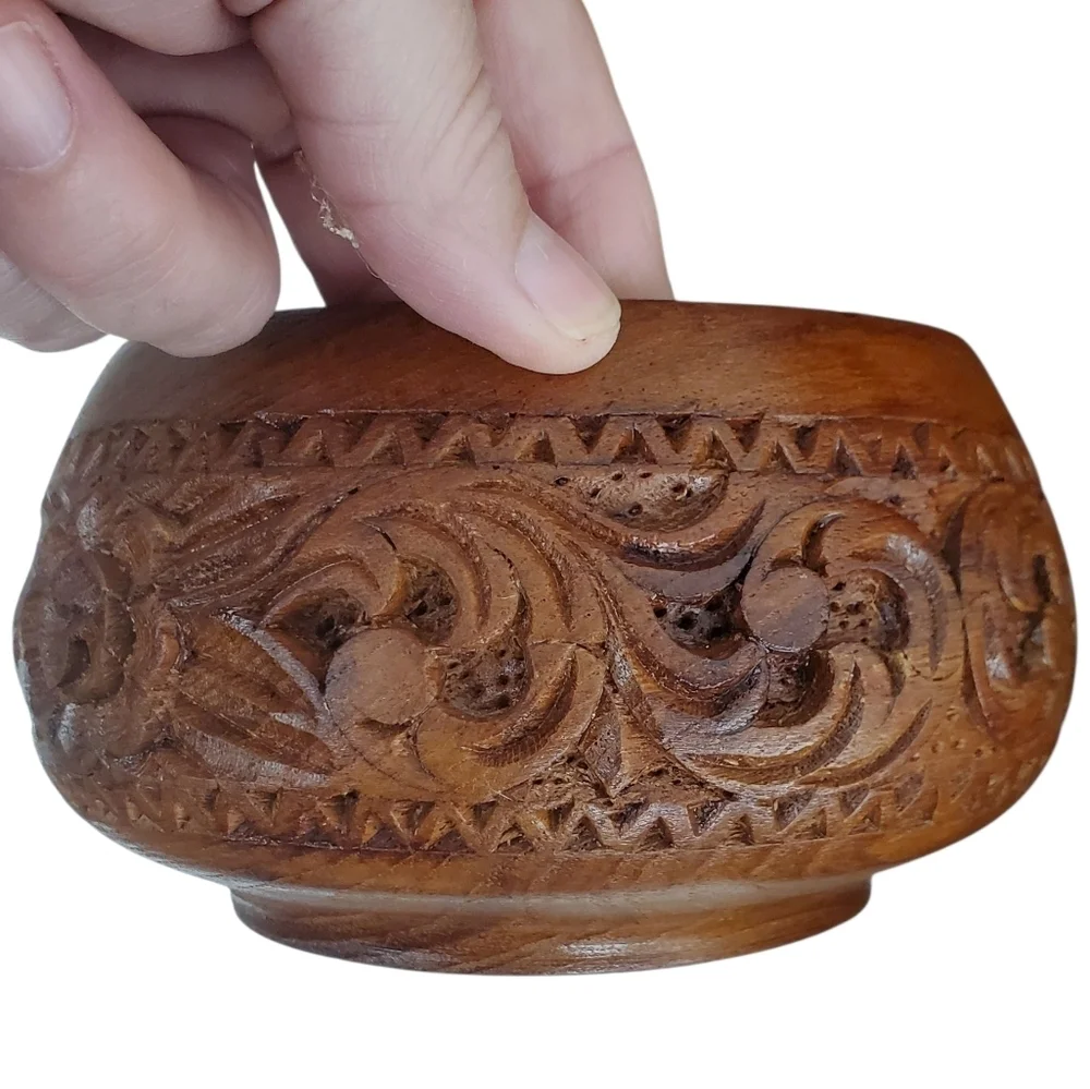 Vntg Hand Carved Wooden Salad Bowl Set. 9 Pc set. Mid-Century Modern